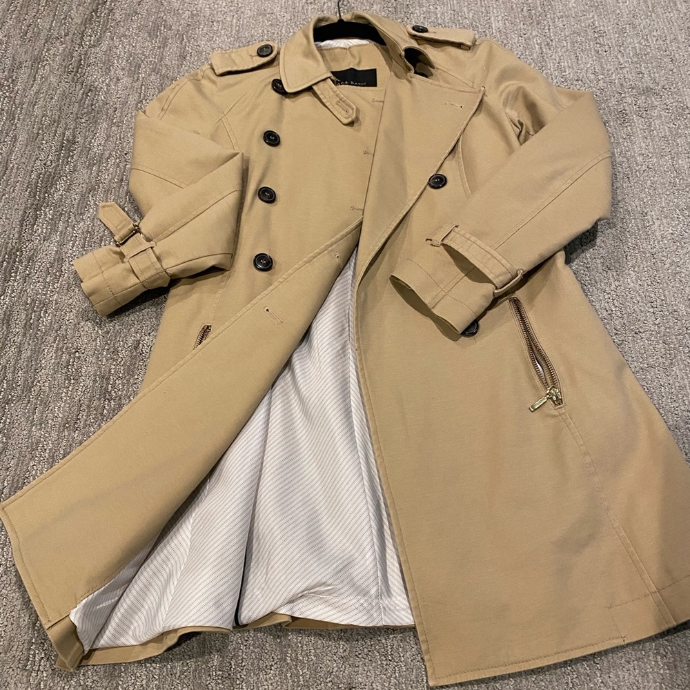 Zara Basic Tan Trench Suit Double Breasted Career Business Blazer Jacket Cost